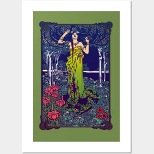 Art Nouveau Lady (green) Posters and Art